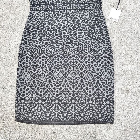 NWT Calvin Klein Leopard Spot Print Knit Bodycon Midi Dress Short Sleeve Chic - Picture 5 of 14